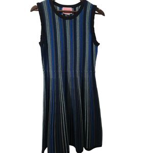 Kate Spade New York Blue Black Striped Knit Fit & Flare Sleeveless Dress M